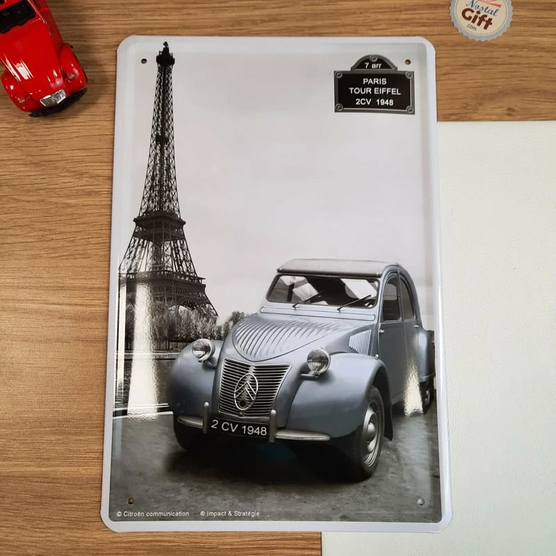 Plaque Métal Vintage Déco - Citroën 2CV Tour Eiffel - 30 X 20 Cm – Image 2