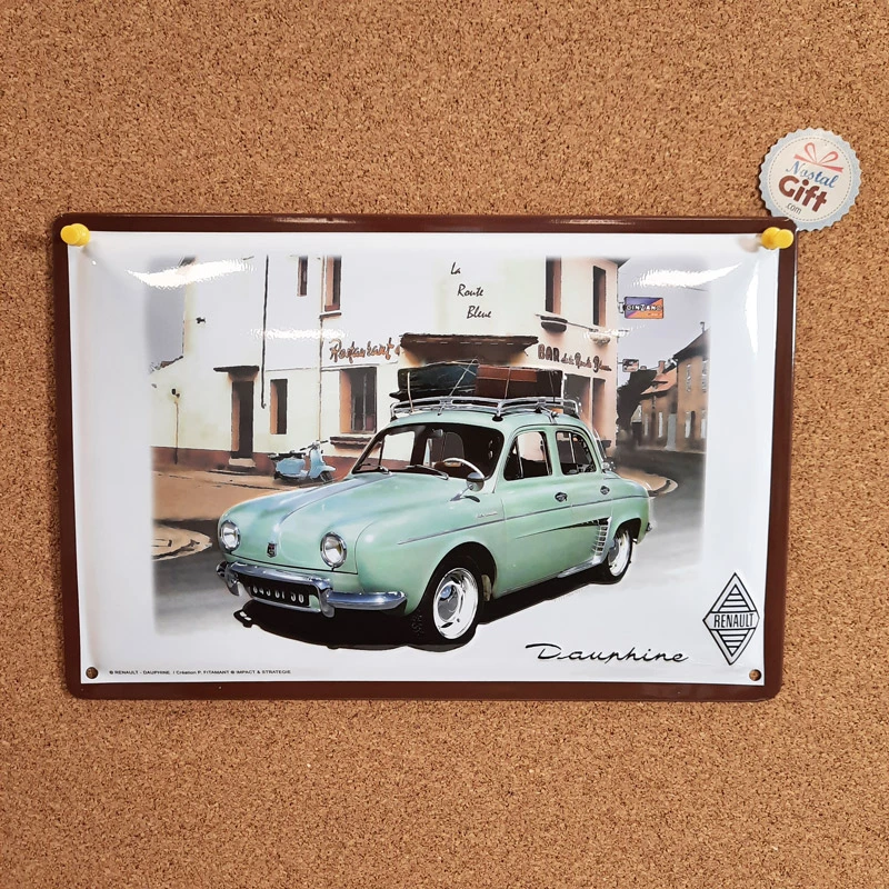 Plaque Métal Vintage En Relief Déco - Renault Dauphine - 30 X 20 Cm