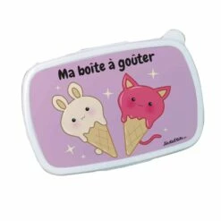 Boîte à Goûter Enfant - Glaces Kawaii 14 Boîte à Goûter Enfant - Glaces Kawaii -cadeaux boutique Rentree scolaire Anniversaire Glaces Kawaii boite a gouter rose fond blanc