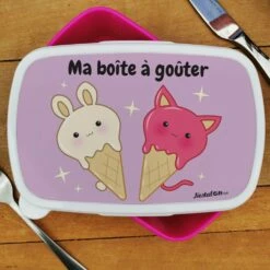 Boîte à Goûter & Gourde Enfant Glaces Kawaii -cadeaux boutique Rentree scolaire Anniversaire Glaces Kawaii boite a gouter rose haut
