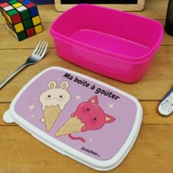 Boîte à Goûter Enfant - Glaces Kawaii 11 Boîte à Goûter Enfant - Glaces Kawaii -cadeaux boutique Rentree scolaire Anniversaire Glaces Kawaii boite a gouter rose ouverte 1