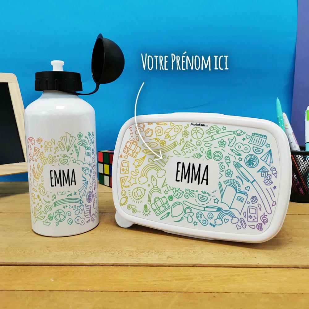 Boîte à Goûter & Gourde Enfant Personnalisées- Arc En Ciel:fille Ou Garçon 3 Boîte à Goûter & Gourde Enfant Personnalisées- Arc En Ciel:fille Ou Garçon