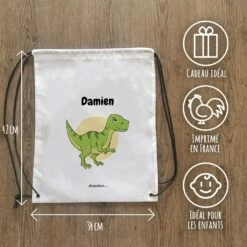Sac à Dos Sport Personnalisé : Gym, Piscine... - Dinosaure - Cadeau Enfant :garçon -cadeaux boutique Rentree scolaire Anniversaire le prenom de votre enfant Dinosaure sac a cordon informations