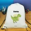 Sac à Dos Sport Personnalisé : Gym, Piscine... - Dinosaure - Cadeau Enfant :garçon -cadeaux boutique Rentree scolaire Anniversaire le prenom de votre enfant Dinosaure sac a cordon rempli