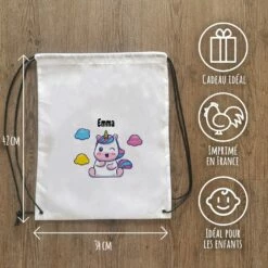Sac à Dos Sport Personnalisé : Gym, Piscine... - Licorne - Cadeaufille -cadeaux boutique Rentree scolaire Anniversaire le prenom de votre enfant Licorne sac a cordon informations