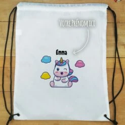 Sac à Dos Sport Personnalisé : Gym, Piscine... - Licorne - Cadeaufille -cadeaux boutique Rentree scolaire Anniversaire le prenom de votre enfant Licorne sac a cordon plat