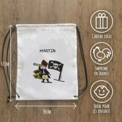 Sac à Dos Sport Personnalisé : Gym, Piscine... - Pirate - Cadeaugarçon -cadeaux boutique Rentree scolaire Anniversaire le prenom de votre enfant Pirate sac a cordon informations