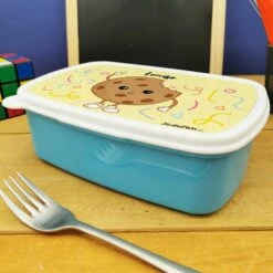 Boîte à Goûter & Gourde Enfant PersonnaliséesCookie -cadeaux boutique Rentree scolaire Anniversaire personnalisee Cookie boite a gouter bleu cote