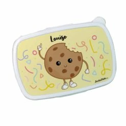 Boîte à Goûter Enfant PersonnaliséeCookie -cadeaux boutique Rentree scolaire Anniversaire personnalisee Cookie boite a gouter rose fond blanc