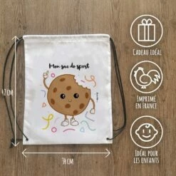 Sac à Dos Sport : Gym, Piscine... - Cookie -cadeaux boutique Rentree scolaire Anniversaire prenom de votre enfant Cookie sac a cordon informations