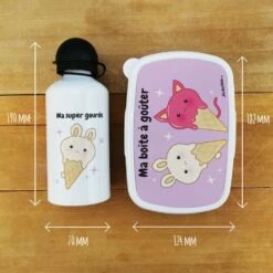 Boîte à Goûter & Gourde Enfant Glaces Kawaii -cadeaux boutique Rentree scolaire Anniversaire prenom de votre enfant Glaces Kawaii ensemble boite gourde avant informations