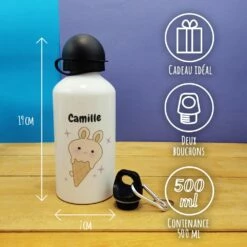 Gourde Personnalisée - Glaces Kawaii - Cadeau Rentrée Scolaire Pourfille -cadeaux boutique Rentree scolaire Anniversaire prenom de votre enfant Glaces Kawaii personnalise gourde petite informations