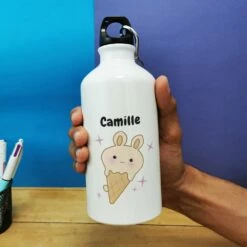 Gourde Personnalisée - Glaces Kawaii - Cadeau Rentrée Scolaire Pourfille -cadeaux boutique Rentree scolaire Anniversaire prenom de votre enfant Glaces Kawaii personnalise gourde petite main