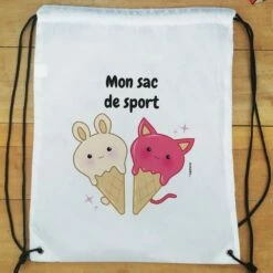 Sac à Dos Sport : Gym, Piscine... - Glaces Kawaii -cadeaux boutique Rentree scolaire Anniversaire prenom de votre enfant Glaces Kawaii sac a cordon plat