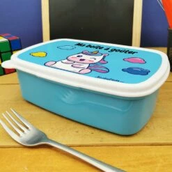 Boîte à Goûter & Gourde Enfant Licorne -cadeaux boutique Rentree scolaire inscription Licorne boite a gouter bleu cote