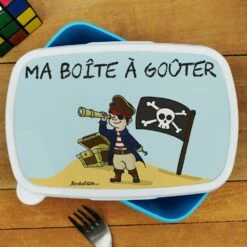 Boîte à Goûter Enfant Personnalisée - PlastiquePirate -cadeaux boutique Rentree scolaire inscription Pirate boite a gouter bleu haut