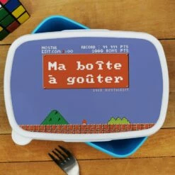 Boîte à Goûter Enfant - Retrogaming : Cadeau Garçon -cadeaux boutique Rentree scolaire inscription Retrogaming boite a gouter bleu haut