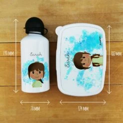 Boîte à Goûter & Gourde Enfant PersonnaliséesPetite écolière -cadeaux boutique Rentree scolaire le prenom de votre fille Petite ecoliere ensemble boite gourde avant informations