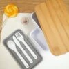 Boîte à Déjeuner Bento En Bambou à 2 Niveaux -cadeaux boutique boite gouter bambou blanche 3