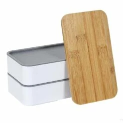 Boîte à Déjeuner Bento En Bambou à 2 Niveaux -cadeaux boutique boite gouter bambou blanche 4