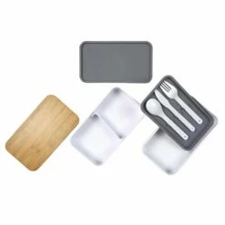 Boîte à Déjeuner Bento En Bambou à 2 Niveaux -cadeaux boutique boite gouter bambou blanche 6