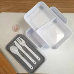 Boîte à Déjeuner Bento En Bambou à 2 Niveaux -cadeaux boutique boite gouter bambou blanche couvert