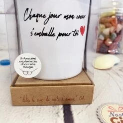 Bougie + Bijoux Surprise "Chaque Jour Mon Coeur S'emballe Pour Toi" -cadeaux boutique bougie bijoux blanc 3