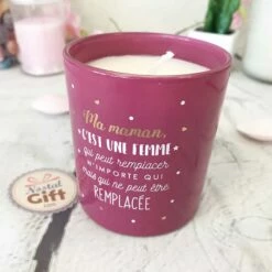 Bougie + Bracelet Surprise Inclus "Ma Maman ... Ne Peut être Remplacée" -cadeaux boutique bougie maman rose fushia 2