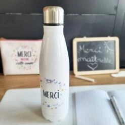 Bouteille De Transport Isotherme - Merci - Collection Florale -cadeaux boutique bouteille isotherme merci