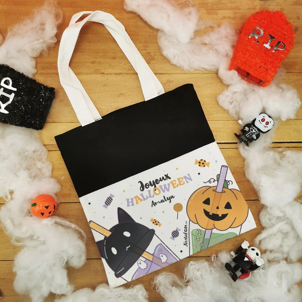 Sac Enfant Personnalisé Bubble Tea "Joyeux Halloween" 3 Sac Enfant Personnalisé Bubble Tea "Joyeux Halloween"