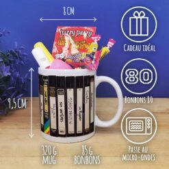 Mug Bonbon Années 80 - Collection "VHS 80" -cadeaux boutique cadeau Anniversaire Film des annees 80 mug 80 informations