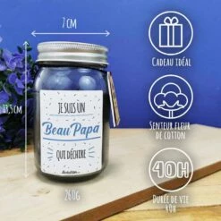 Bougie Jar Noir "Je Suis Un Beau Papa Qui Déchire" De La Collection "Qui Déchire" - Cadeau Beau Père -cadeaux boutique cadeau Fete des peres Anniversaire je suis un beau papa qui dechire bougie noire informations