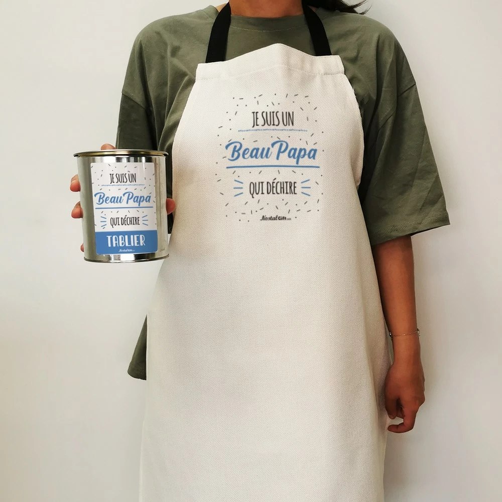 Tablier De Cuisine Dans Sa Boîte De Conserve "Je Suis Un Beau Papa Qui Déchire" 5 Tablier De Cuisine Dans Sa Boîte De Conserve "Je Suis Un Beau Papa Qui Déchire" – Image 3