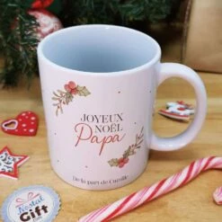 Mug "Joyeux Noel Papa" - Cadeau Personnalisé - Cadeau Noël -cadeaux boutique cadeau Noel joyeux noel papa Noel floral mug haut