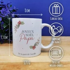 Mug "Joyeux Noel Papa" - Cadeau Personnalisé - Cadeau Noël -cadeaux boutique cadeau Noel joyeux noel papa Noel floral mug informations