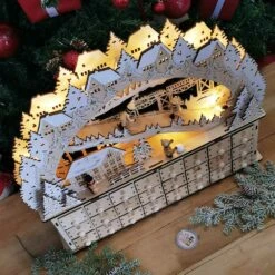 Village Lumineux De Noel - Calendrier De L'Avent En Bois - "Plaisir Du Ski" -cadeaux boutique calendrier de lavent bois arche cote