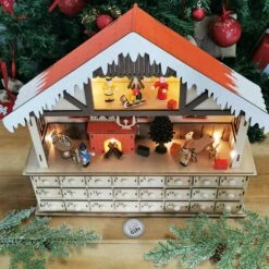 Village Lumineux De Noel - Calendrier De L'Avent En Bois - "Dans Le Salon" -cadeaux boutique calendrier de lavent bois chalet haut