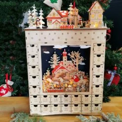 Village Lumineux De Noel - Calendrier De L'Avent En Bois - "Rêve Hivernal"