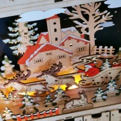 Village Lumineux De Noel - Calendrier De L'Avent En Bois - "Rêve Hivernal" -cadeaux boutique calendrier de lavent bois scene interieure zoom cote