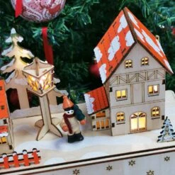 Village Lumineux De Noel - Calendrier De L'Avent En Bois - "Rêve Hivernal" -cadeaux boutique calendrier de lavent bois scene interieure zoom2