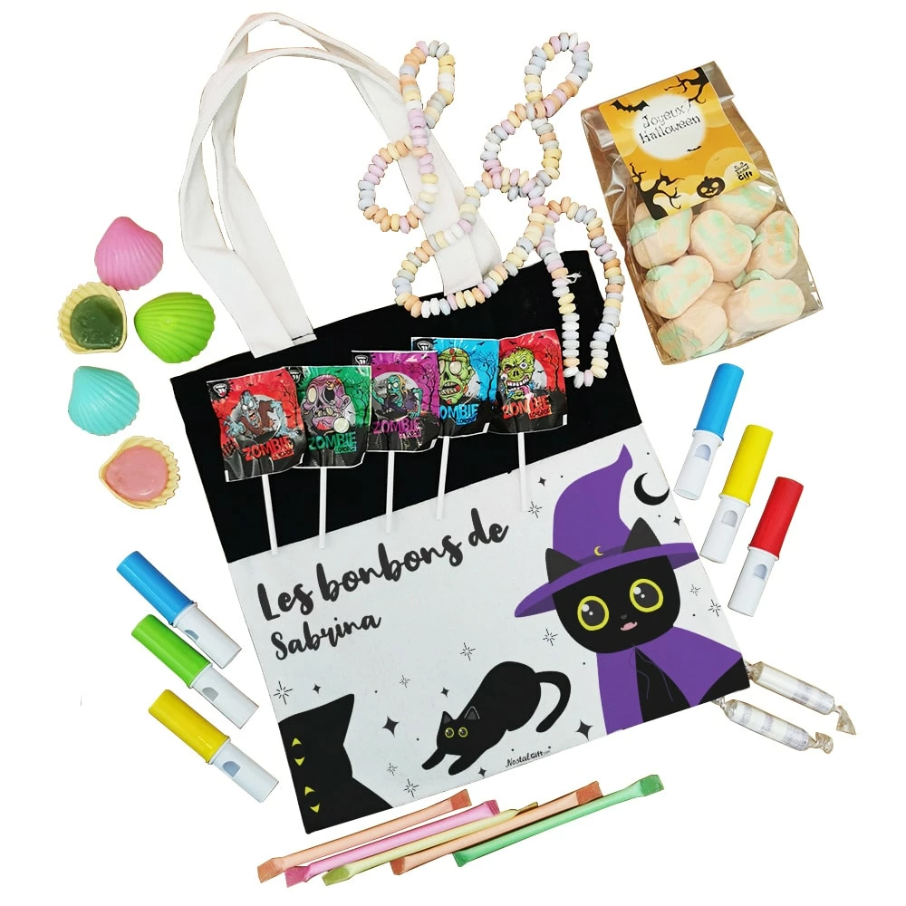 Sac Chat Noir D'Halloween Personnalisé - "Les Bonbons De ..." Rempli De Bonbons 5 Sac Chat Noir D'Halloween Personnalisé - "Les Bonbons De ..." Rempli De Bonbons – Image 3
