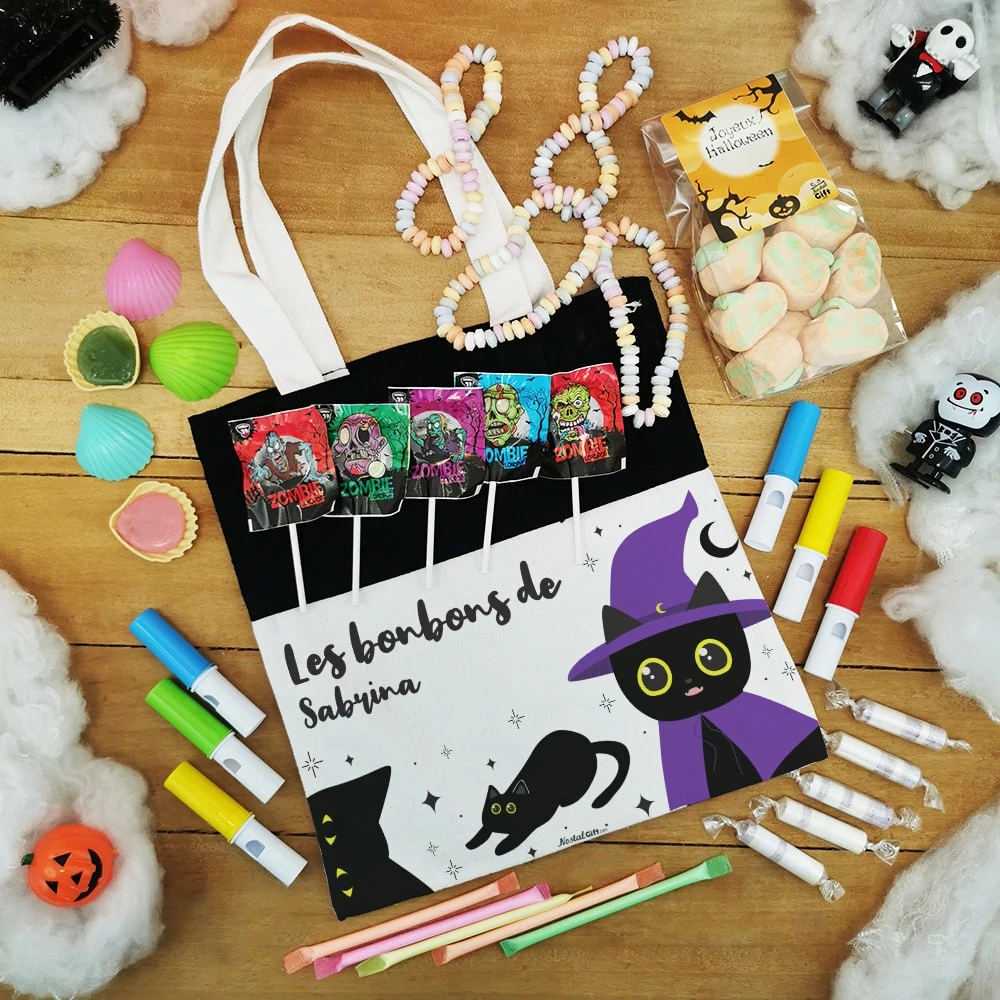 Sac Chat Noir D'Halloween Personnalisé - "Les Bonbons De ..." Rempli De Bonbons 6 Sac Chat Noir D'Halloween Personnalisé - "Les Bonbons De ..." Rempli De Bonbons – Image 4