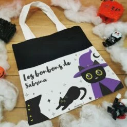 Sac Bonbon Chat Noir D'Halloween Personnalisé -" Les Bonbons De..." -cadeaux boutique chat sorciere sac halloween cote
