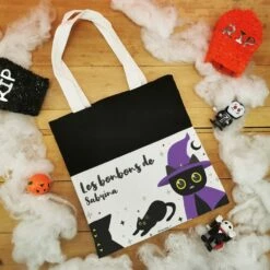 Sac Bonbon Chat Noir D'Halloween Personnalisé -" Les Bonbons De..." -cadeaux boutique chat sorciere sac halloween haut