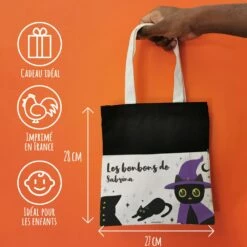 Sac Bonbon Chat Noir D'Halloween Personnalisé -" Les Bonbons De..." -cadeaux boutique chat sorciere sac halloween informations