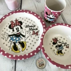 Coffret Repas Bébé En Bambou (Minnie) -cadeaux boutique coffret repas minnie assiette 1
