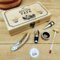 Coffret à Vin En Bambou Avec 5 Accessoires - "Meilleur Papa" -cadeaux boutique coffret vin ouvert sortis