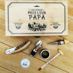 Coffret à Vin En Bambou Avec 5 Accessoires - "Meilleur Papa"