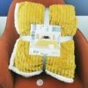 Plaid Doux Velours Côtelé Moutarde Et Revers Polaire Blanc 180X220 Cm -cadeaux boutique couverture jaune blanche