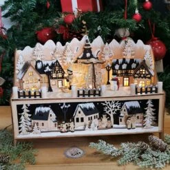 Village De Noel Lumineux En Bois - Lampe Rêve Hivernal - Décoration De Noel